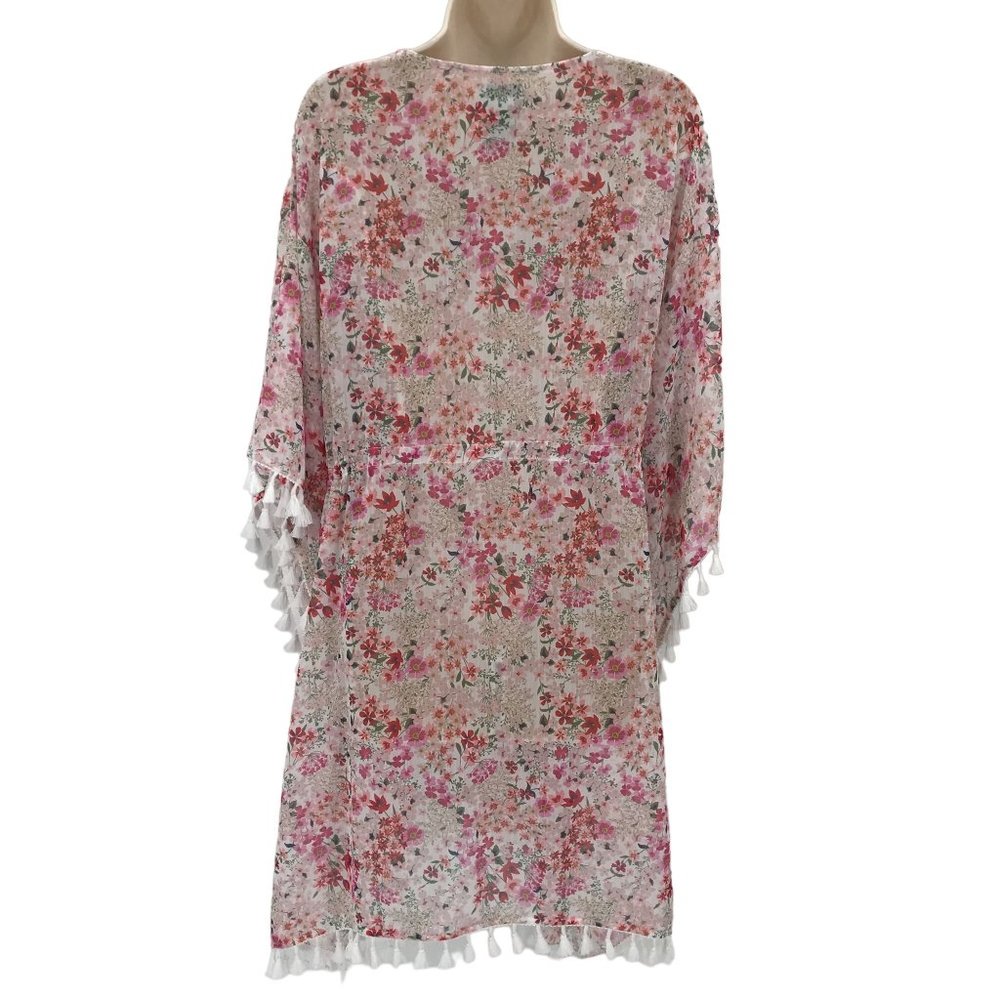 Charlie Paige Womens Cream Floral  Lace V Neck 3/4 Kimono Sleeve Swim Cover OS - Picture 6 of 9